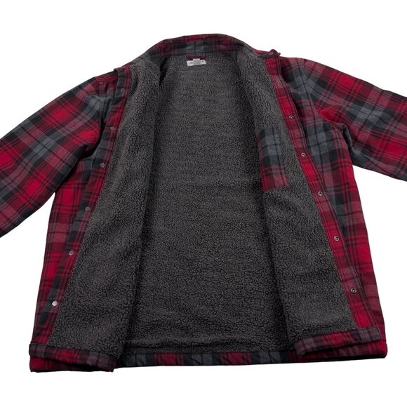 Carhartt Sherpa Lined Flannel Jacket Mens XL RELAXED FIT Snap Button Red Plaid - Picture 8 of 10